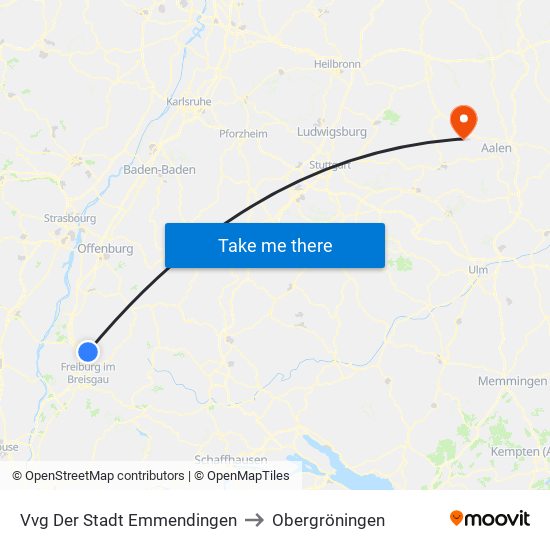 Vvg Der Stadt Emmendingen to Obergröningen map