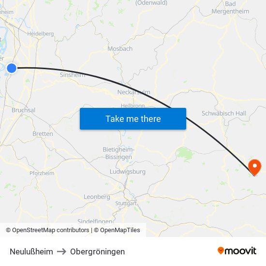 Neulußheim to Obergröningen map