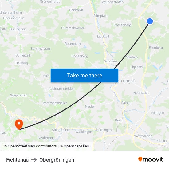 Fichtenau to Obergröningen map