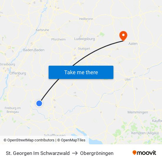 St. Georgen Im Schwarzwald to Obergröningen map