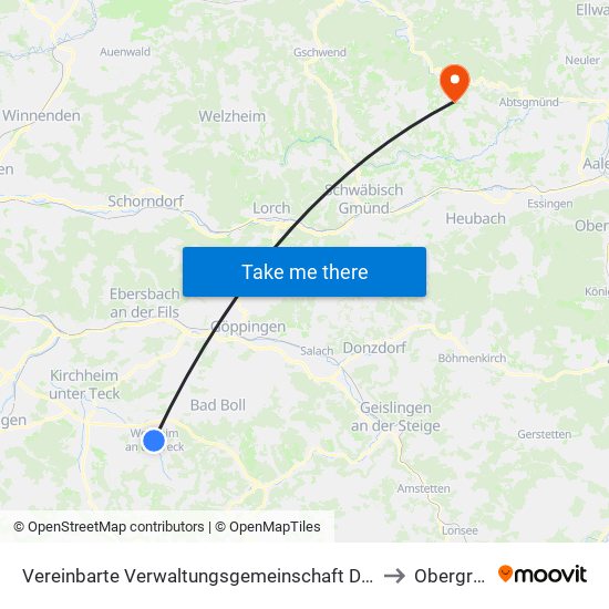 Vereinbarte Verwaltungsgemeinschaft Der Stadt Weilheim An Der Teck to Obergröningen map
