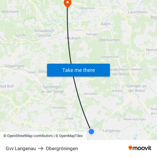 Gvv Langenau to Obergröningen map