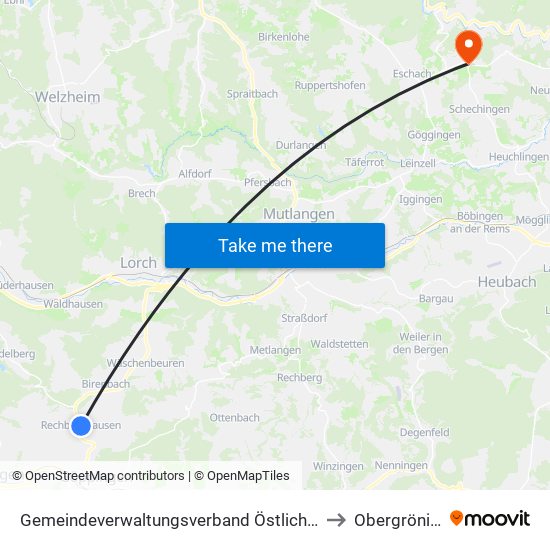 Gemeindeverwaltungsverband Östlicher Schurwald to Obergröningen map