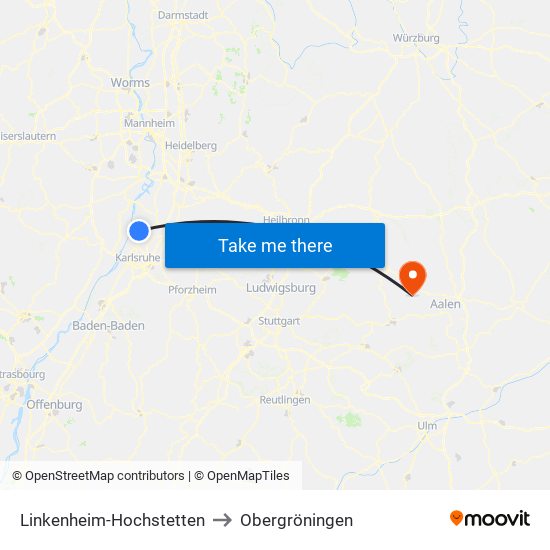 Linkenheim-Hochstetten to Obergröningen map