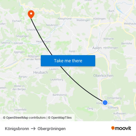 Königsbronn to Obergröningen map