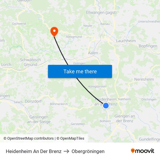 Heidenheim An Der Brenz to Obergröningen map