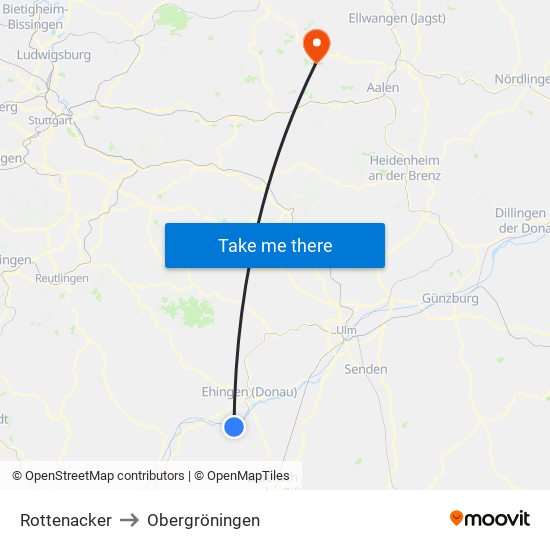 Rottenacker to Obergröningen map