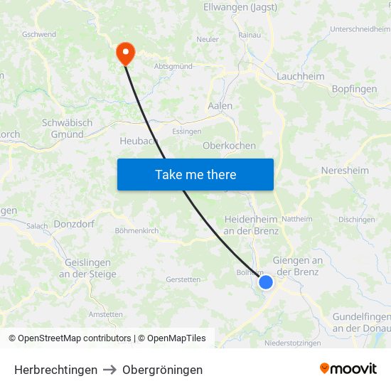 Herbrechtingen to Obergröningen map