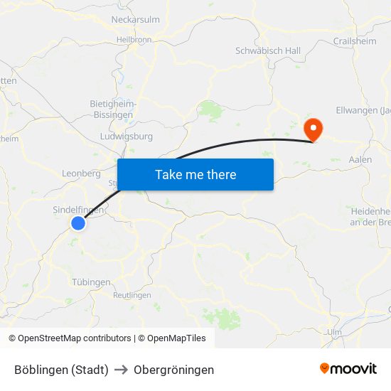 Böblingen (Stadt) to Obergröningen map