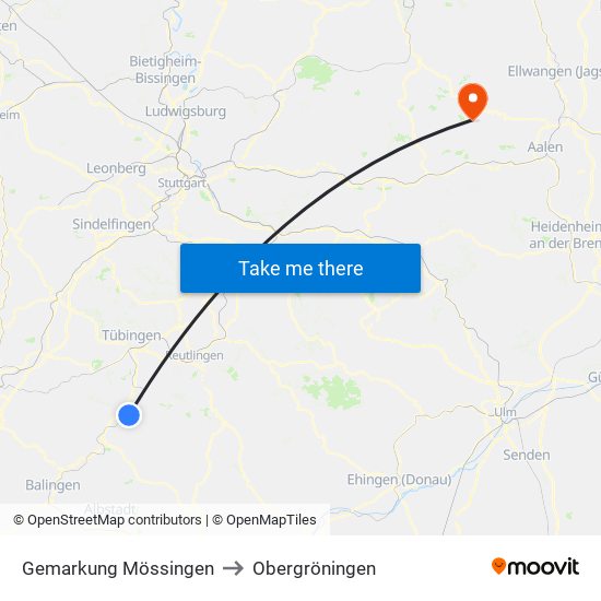 Gemarkung Mössingen to Obergröningen map