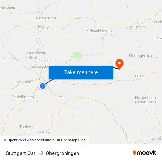 Stuttgart-Ost to Obergröningen map