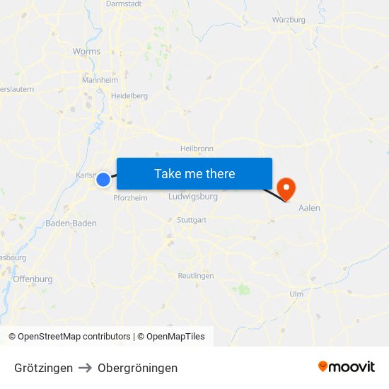 Grötzingen to Obergröningen map