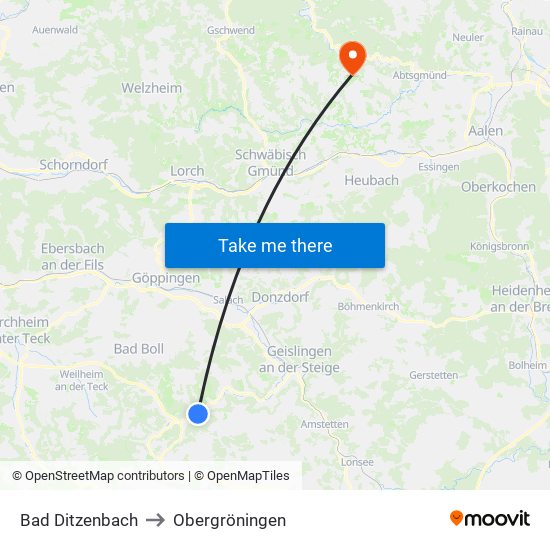 Bad Ditzenbach to Obergröningen map