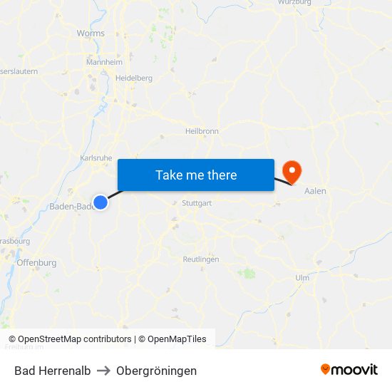 Bad Herrenalb to Obergröningen map