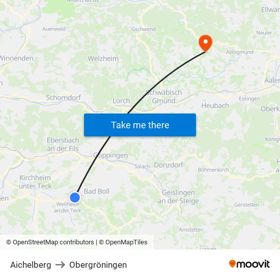 Aichelberg to Obergröningen map