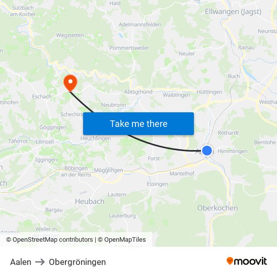 Aalen to Obergröningen map