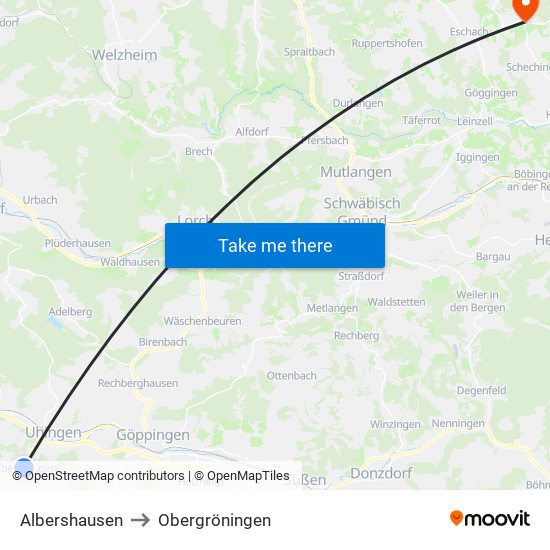 Albershausen to Obergröningen map