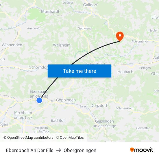 Ebersbach An Der Fils to Obergröningen map