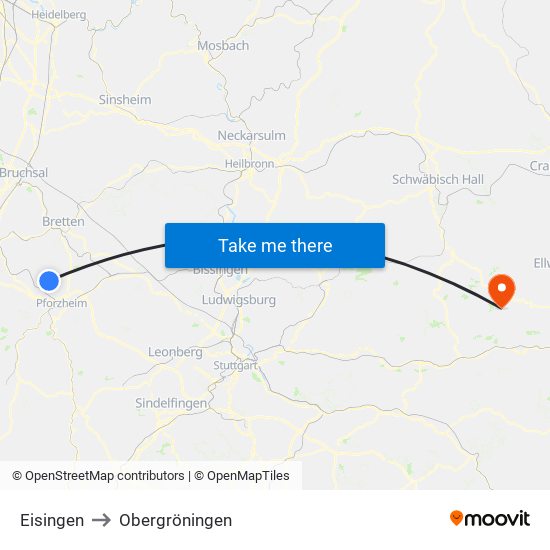 Eisingen to Obergröningen map