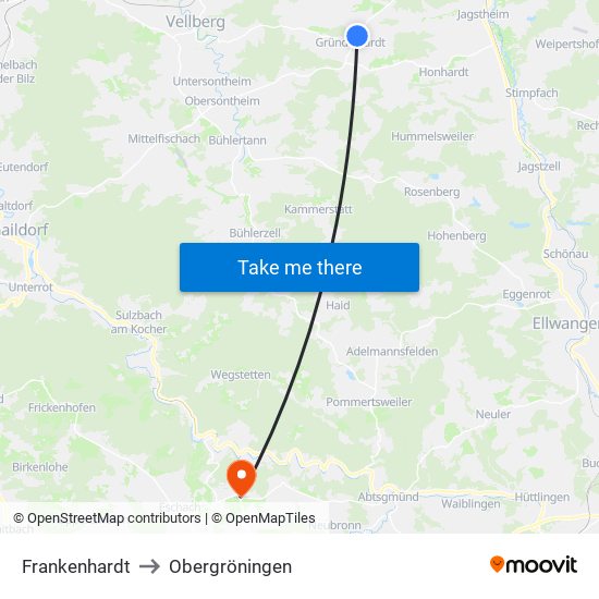 Frankenhardt to Obergröningen map