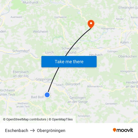 Eschenbach to Obergröningen map