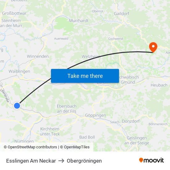 Esslingen Am Neckar to Obergröningen map