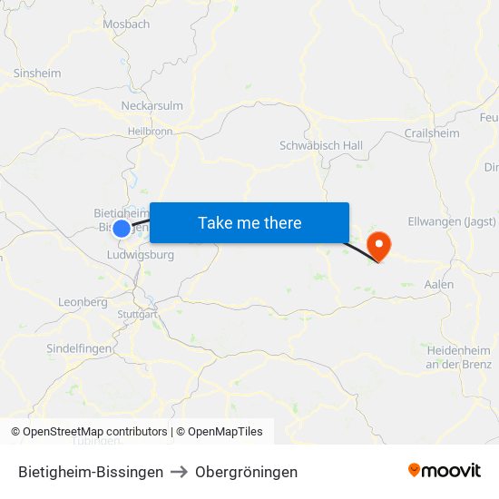 Bietigheim-Bissingen to Obergröningen map