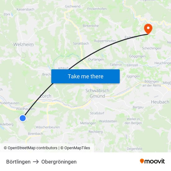 Börtlingen to Obergröningen map