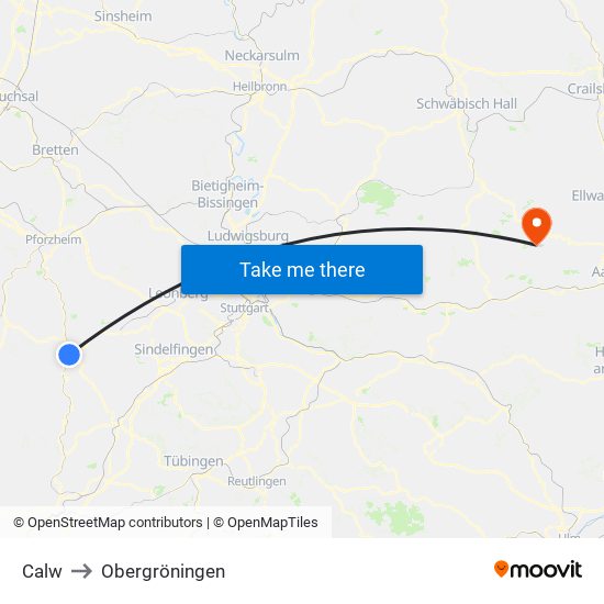 Calw to Obergröningen map