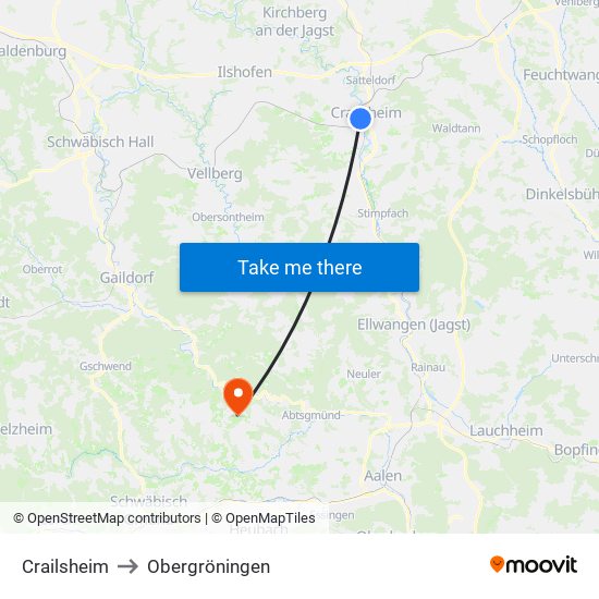 Crailsheim to Obergröningen map