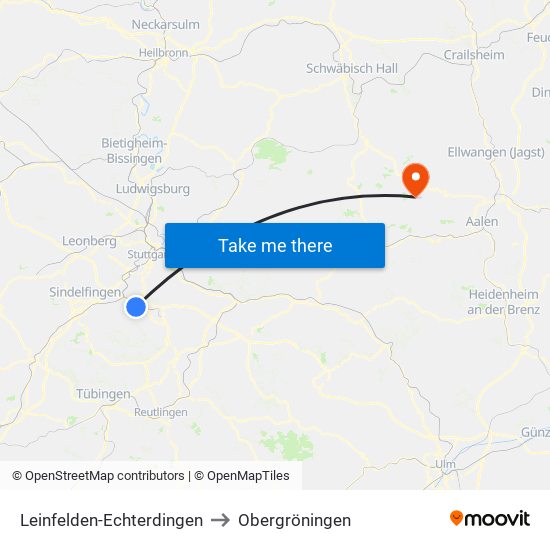 Leinfelden-Echterdingen to Obergröningen map