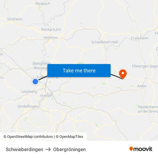 Schwieberdingen to Obergröningen map