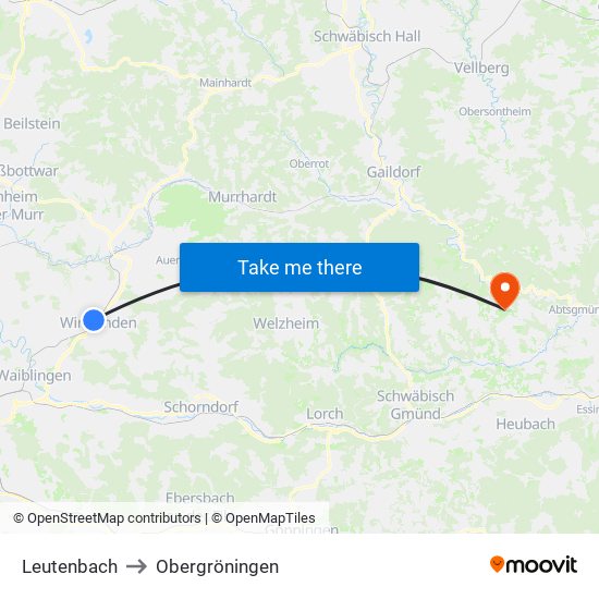 Leutenbach to Obergröningen map