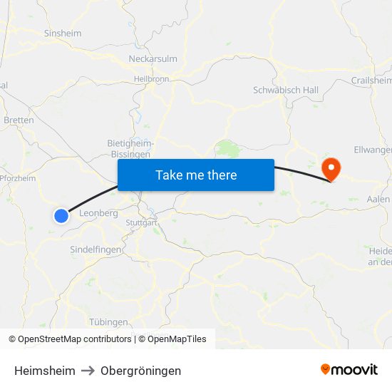 Heimsheim to Obergröningen map