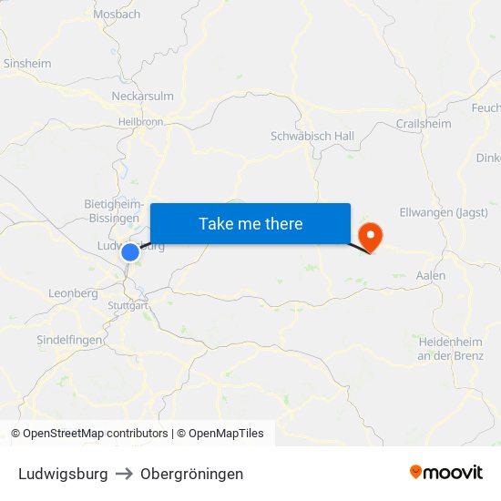 Ludwigsburg to Obergröningen map