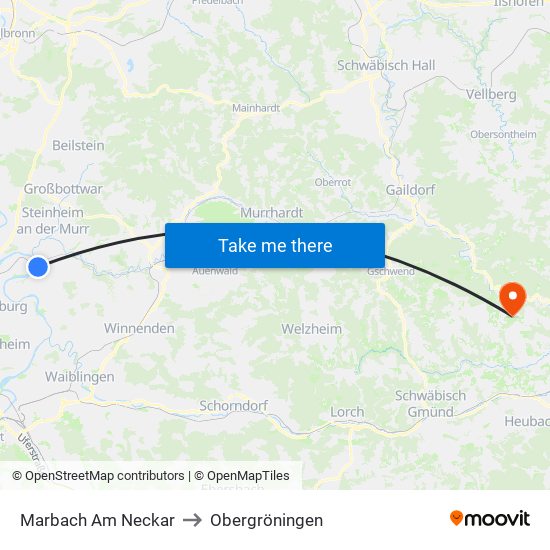 Marbach Am Neckar to Obergröningen map