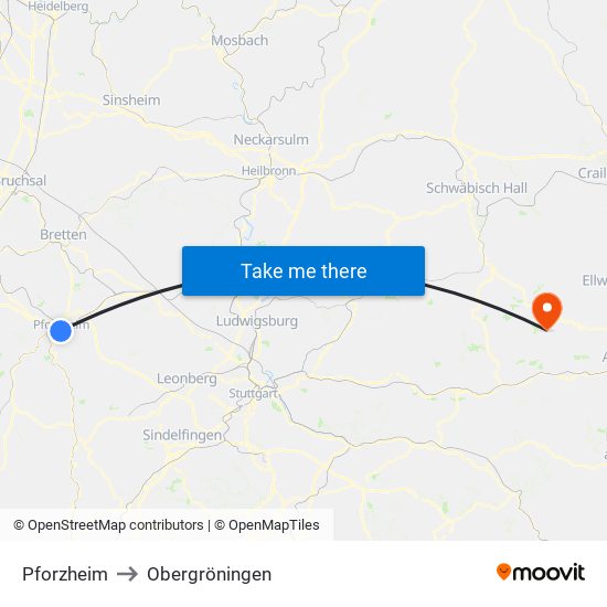 Pforzheim to Obergröningen map