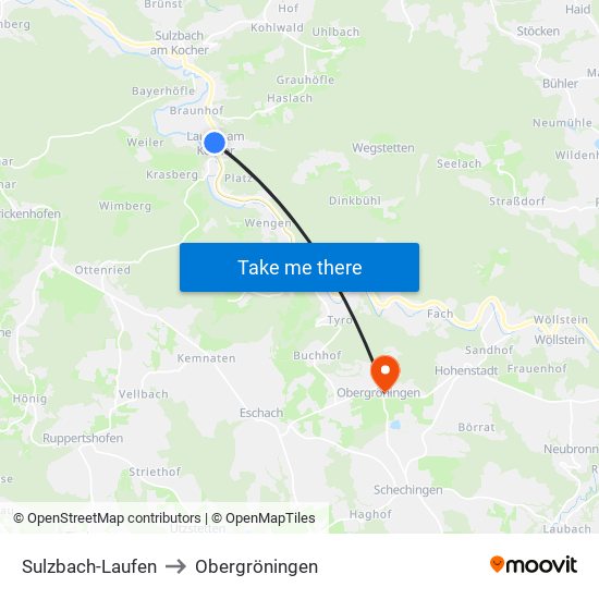 Sulzbach-Laufen to Obergröningen map