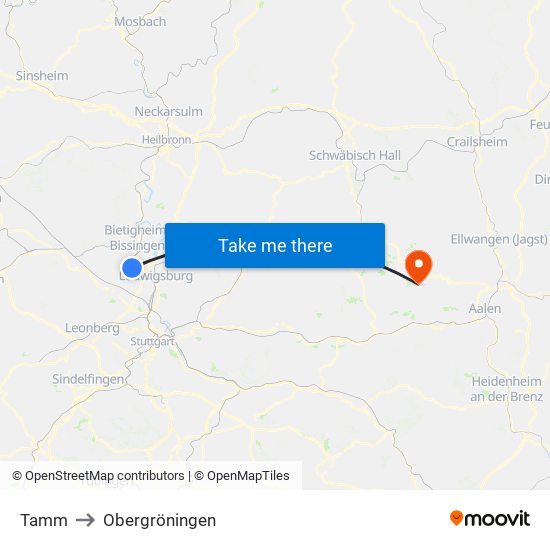 Tamm to Obergröningen map
