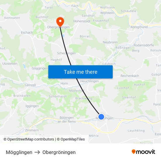 Mögglingen to Obergröningen map