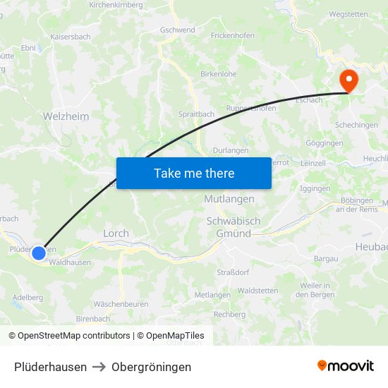 Plüderhausen to Obergröningen map