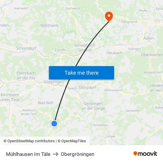 Mühlhausen Im Täle to Obergröningen map