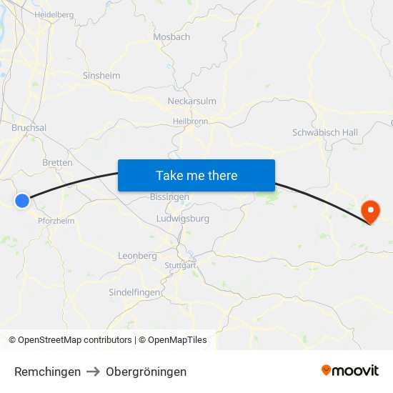 Remchingen to Obergröningen map