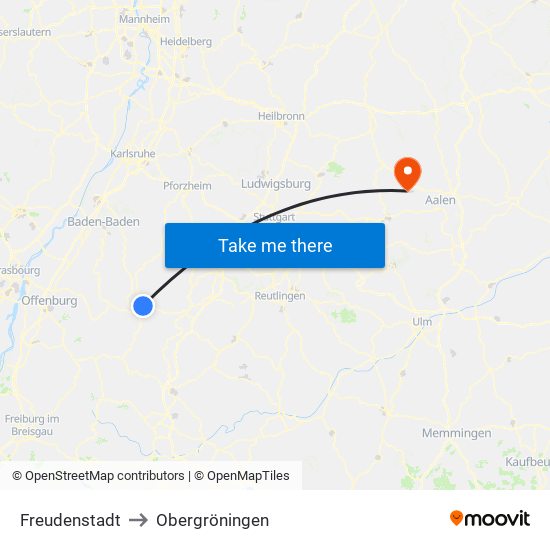 Freudenstadt to Obergröningen map