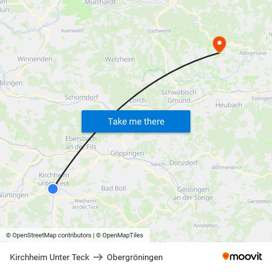 Kirchheim Unter Teck to Obergröningen map