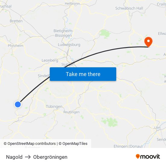 Nagold to Obergröningen map