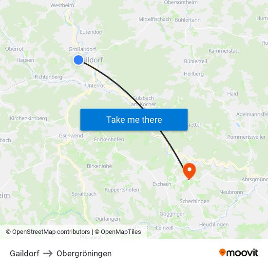 Gaildorf to Obergröningen map