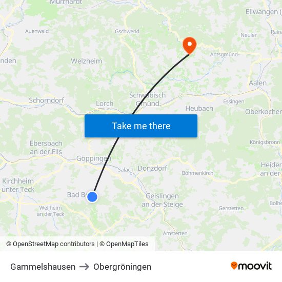 Gammelshausen to Obergröningen map