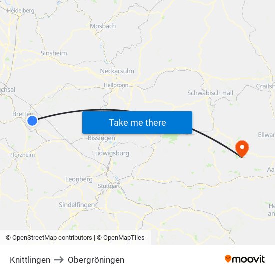 Knittlingen to Obergröningen map