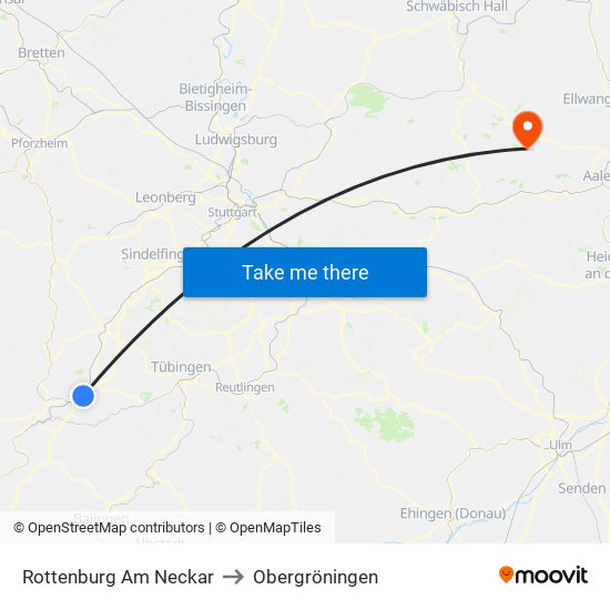 Rottenburg Am Neckar to Obergröningen map